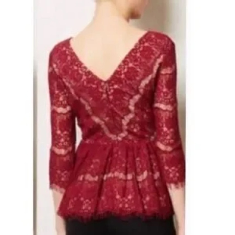 Anthropologie Maeve Lace Peplum Top Burgundy Large - Picture 2 of 7